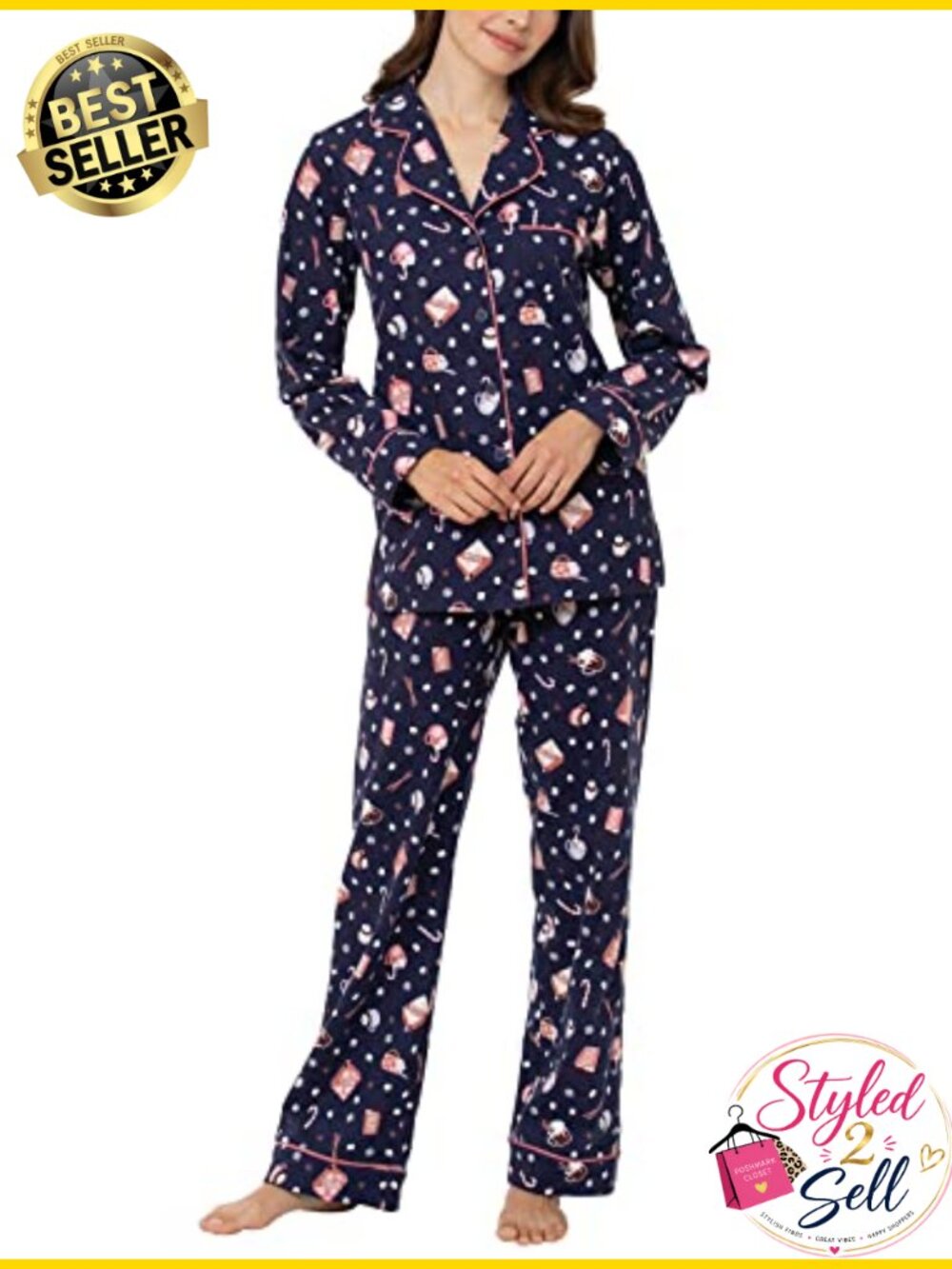 PajamaGram Women's 100% Cotton Jersey Boyfriend Pajama Set